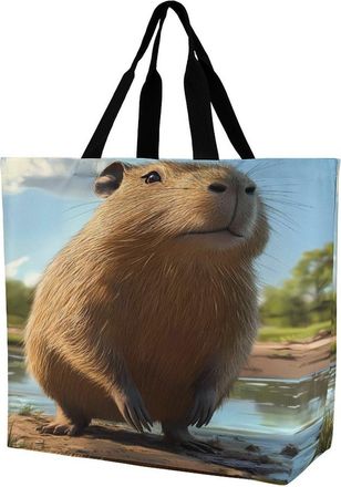 Generic Capybara Cute Reusable Shopping Bags Large Capacity Grocery Bag Heavy Duty Tote for Women 40x40x16cm