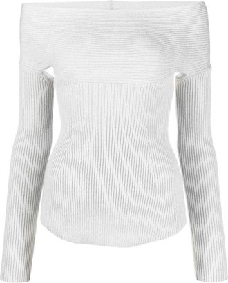 Khaite Salma off-shoulder ribbed top - women - Virgin Wool/Metallic Fibre/Polyester/Polyamide/Spandex/Elastane - L - Silver