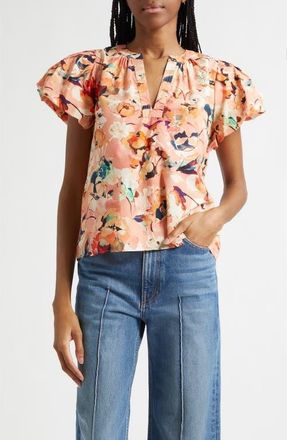 Ulla Johnson Abril Floral Print Puff Sleeve Top in Camellia at Nordstrom, Size 14