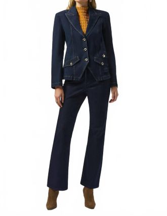 Joseph Ribkoff September Stretch Denim Fitted Blazer With Gold Buttons In Indigo