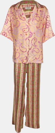 Sandro Multicolor Printed Satin Kimi Blouse And Pants Set