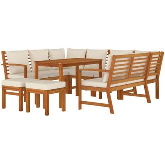 vidaXL Juego Comedor Jard&iacute;n Con Cojines 9 Piezas Madera Maciza Acacia Vidaxl