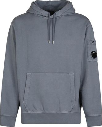 C.P. Company Geborstelde en ge&euml;meriseerde diagonale fleece hoodie - Heren - Hoodies - Blauw - M - Katoen - Hoodies & sweatvesten