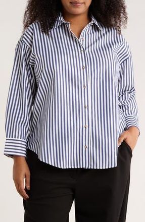 JANE + MERCER Stripe Metallic Button-Up Shirt in Blue/Gold/White at Nordstrom Rack, Size 2 X