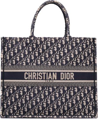 Dior Pre-owned Womens Book Tote Oblique Pattern Bag - Dark Blue Textile - One Size