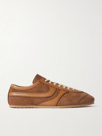 Dries Van Noten Sneakers In Camoscio Con Finiture In Pelle - Marrone