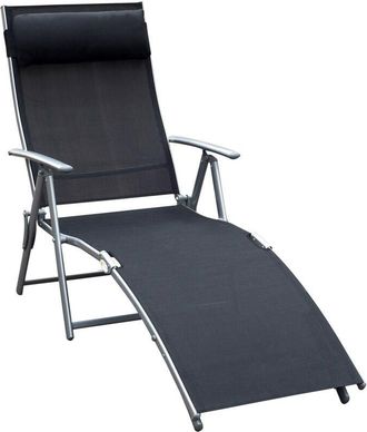 OUTSUNNY Sun Lounger Recliner w/ Pillow Foldable 7 Levels Textilene Black