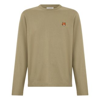 Maison Kitsun&eacute; Fox Head Long Sleeve T-shirt - male - Maison Kitsun&eacute; - Long Sleeve T-Shirts - Beige - XL - Tops