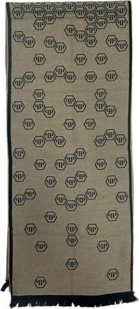 Philipp Plein Bruine Sjaal met Zwarte Inzetstukken - Dames - Wintersjaals - Bruin - ONE Size - Accessoires