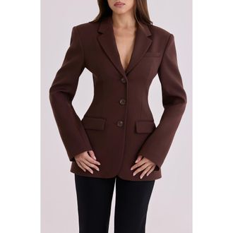 House of CB Luella Hourglass Crepe Jacket in Chocolate at Nordstrom, Size X-Small