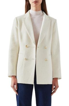 L.k. Bennett Mariner Double Breasted Tweed Blazer in Birch at Nordstrom Rack, Size 14 Us / 18 Uk