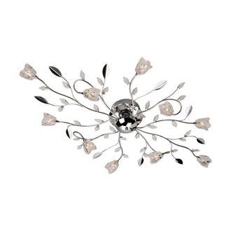 Netlighting Cindy 10 Light Flush Multi Arm Ceiling Light Chrome Clear Glass G4 Bulb in Grey
