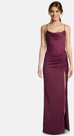 Betsy & Adam Womens Satin Ruched Slit Gown In Raisin