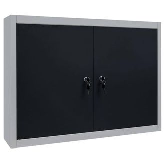 Berkfield Home Wall Mounted Tool Cabinet Industrial Style Metal Grey & Black