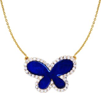 Ariana Rabbani Diamond Lapis Butterfly Necklace (Medium) Yellow Gold