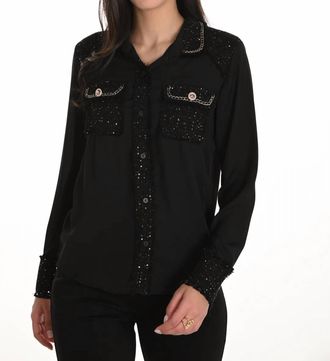 Frank Lyman Design Sequin Trim And Chain Detail Blouse In Black