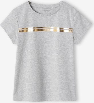 Vertbaudet Mädchen Sport-T-Shirt mit Glanzstreifen grau meliert
