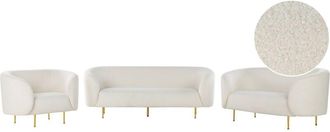 Beliani Conjunto De Sala De Estar 6 Plazas De Poli&eacute;ster Blanco Dorado Boucl&eacute; Patas Loen