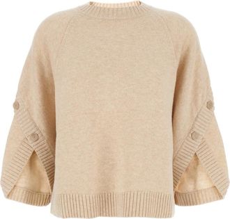 Max Mara Beige Solid Crew Neck Sweater