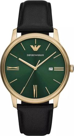 Emporio Armani Accessoires, Heren, Geel, ONE Size, Leer, Minimalistische Horloge