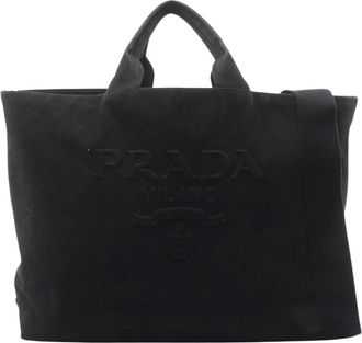Prada Pre-owned Tote Bags, female, Black, Size: ONE SIZE Pre-owned Vintage Canvas Tote Bag