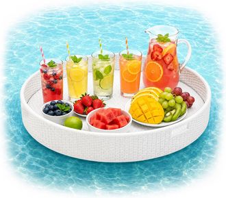 Relaxdays Relaxdays Bandeja Flotante 2 En 1 Para Piscina, Bebidas Y Aperitivos, Rat&aacute;n Insumergible Blanca, Aprox. 20 X 80 Cm