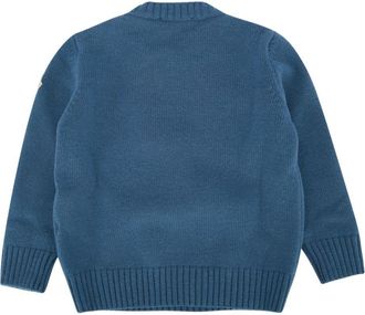 Moncler Boys Sweater With Teddy Embroidery Blue Virgin Wool