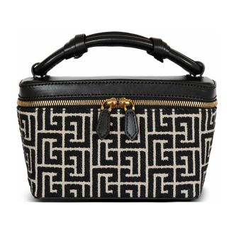 Balmain Handbags, female, Black, Size: ONE SIZE B-Army Vanity Case in monogrammed canvas and leather