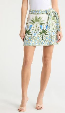 Sugarlips Senara Floral Print Wrap Skort in White Green Multi at Nordstrom, Size X-Large