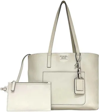 Prada White Leather Tote Bag (Pre-Owned)