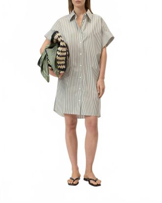 Closed Striped Shirt Dress In Hunter Green