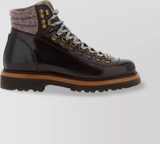 Brunello Cucinelli herringbone detail leather ankle boots