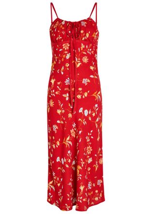 Reformation Camira Floral-print Crepe Midi Dress - Red - 12 (UK16 / XL)