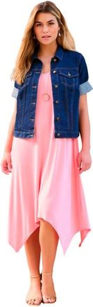 Roaman's Plus Size Short Sleeve Stretch Denim Jacket in Dark Wash at Nordstrom, Size 30