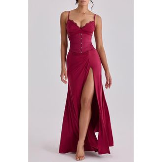 House of CB Sabrine Lace Trim Corset Gown in Wine at Nordstrom, Size X-Large
