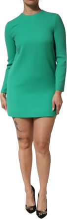 Dolce & Gabbana Womens Green Viscose Acetate Mini Long Sleeve Dress
