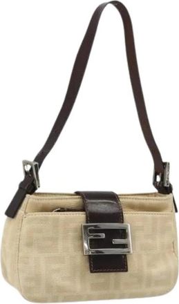 Fendi Pre-owned Vintage Zucca Canvas Shoulder Bag - Dames - Vintage Schoudertas - Beige - ONE Size - Leer - Vintage