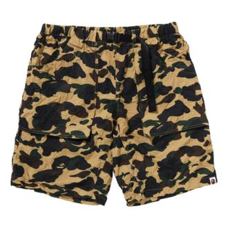 A Bathing Ape Crinkle Effect 1Stcamo Regular Fit Climbing Shorts Yellow 1L30-153-013-YEL