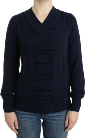 Costume National Truien & Vesten, Dames, Blauw, S, Wol, Elegante V-hals Trui in Donkerblauw