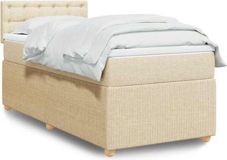 vidaXL Cama Box Spring Con Colch&oacute;n Tela Color Crema 80x200 Cm Vidaxl