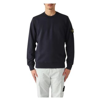 Stone Island Sweatshirts, male, Blue, Size: M Cotton Fleece Crewneck Sweatshirt