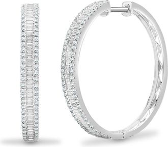 Jewelco London 18ct White Gold 1.05ct Diamond Eternity Huggie Hoop Earrings 28mm - 18E382