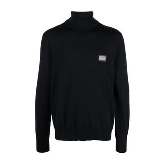 Dolce & Gabbana Turtlenecks, male, Blue, Size: 2XL Wool Turtle-neck Sweater with Branded Tag