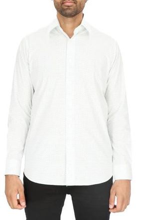 Scotch & Soda Dot Print Modern Fit Dress Shirt in White/green at Nordstrom Rack, Size 17