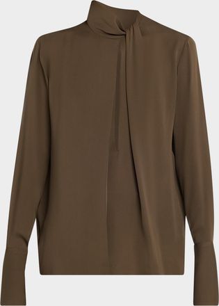 Tom Ford Twisted-Neck Silk Long-Sleeve Shirt