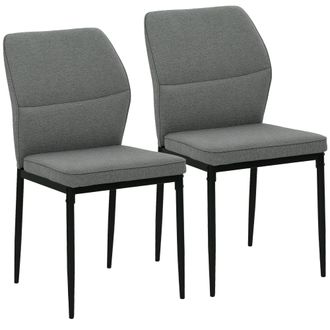 HOMCOM Set of 2 Dining Chairs with Curved Back Padded Seat for Kitchen - Grey | TJ Hughes