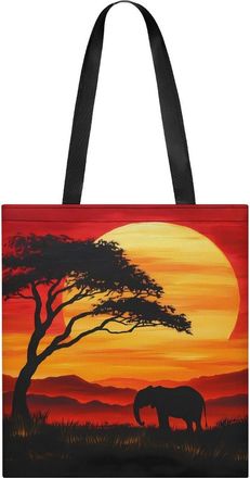 Generic Sunset with African Elephants Tote Bag for Women Men Shoulder Bags Purses Pouch Handbags