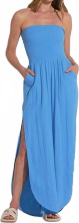 Elan Strapless Side Leg Slit Jumper In Sky Blue