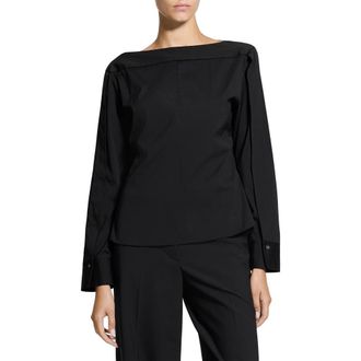 Theory Button Sleeve Boat Neck Top in Black at Nordstrom, Size X-Large