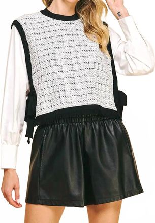 Pinch Design Margaux Woven Knit Blouse In Black/white